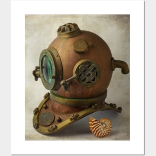 Divers Helmet With Seashell Posters and Art